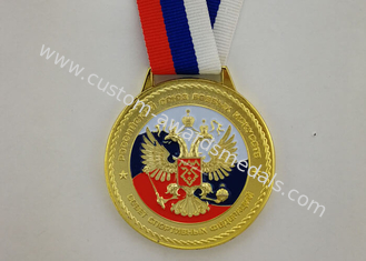 3D Zinc Alloy Custom Enamel Medal Gold Plating With Ribbon 900*25 mm